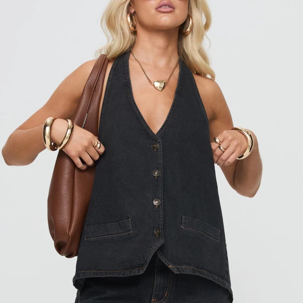 Princess Polly Black Washed Halter Tie Top